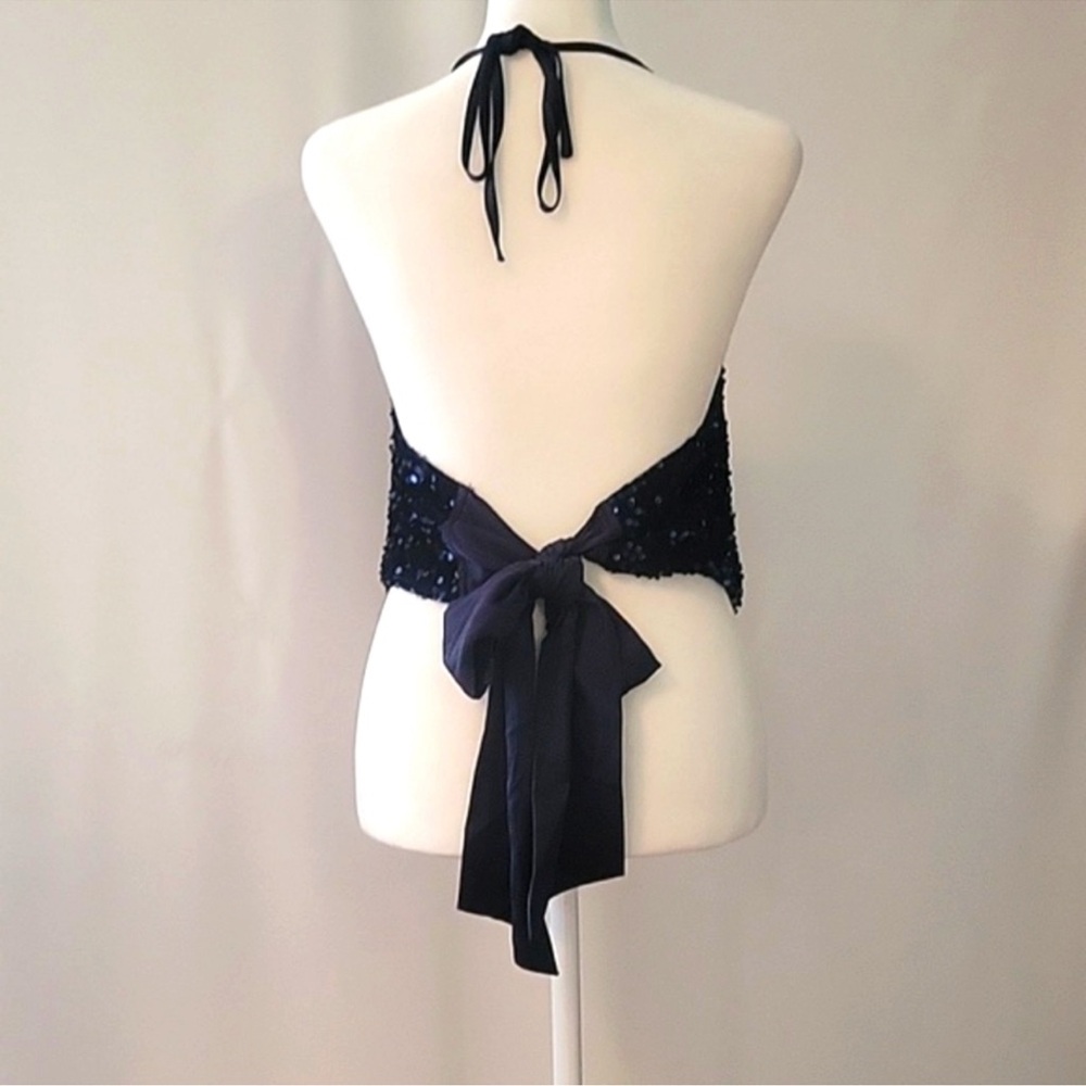 Altar’d State navy blue embellished Sequin Halter open back crop top - Picture 3 of 9